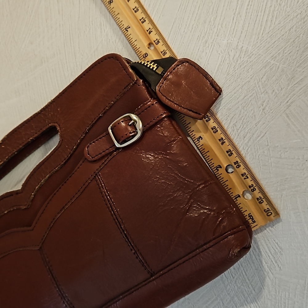 Vintage 70s brown 100% leather zipper clutch EUC - Picture 9 of 13